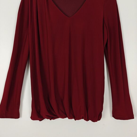 Adrienne Vittadini Rutched Shoulder Bubble Hem Dark Red Blouse Size M Flowy Chic - Picture 5 of 8